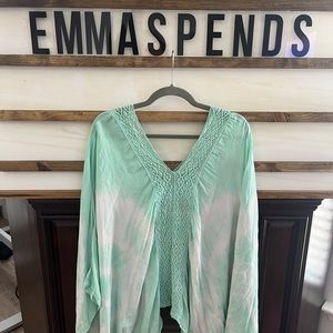 Teal and White Flowy Top